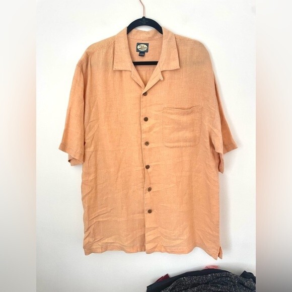 Tommy Bahama shirt men’s orange 100% linen short sleeve button up size large - Picture 2 of 7